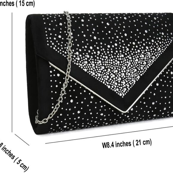 Faux Suede Envelope Clutch Bag Rhinestone Evening Shoulder Crossbody